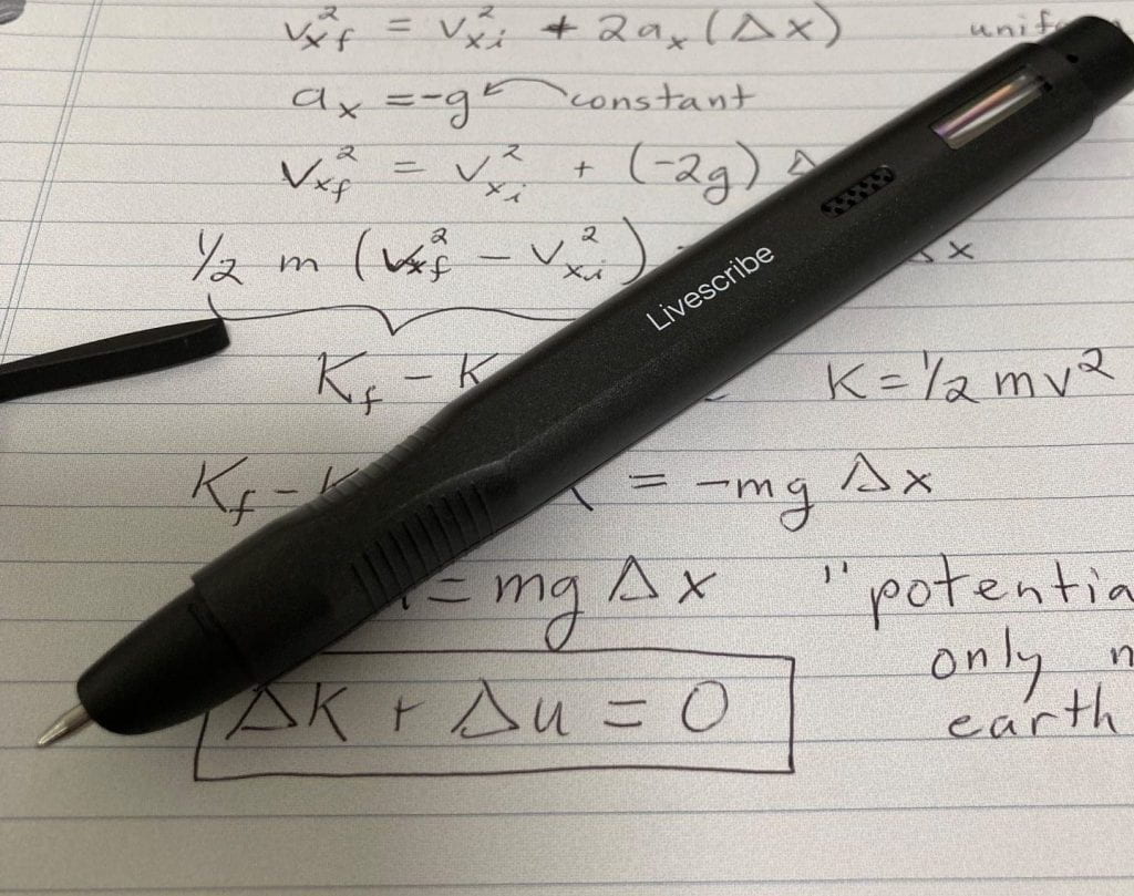 Smart Pen on a page of math notes
