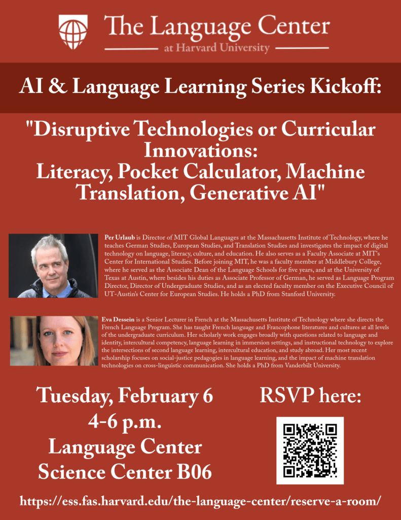 Flyer: AI & Language Learning Series Kickoff; see link above for description